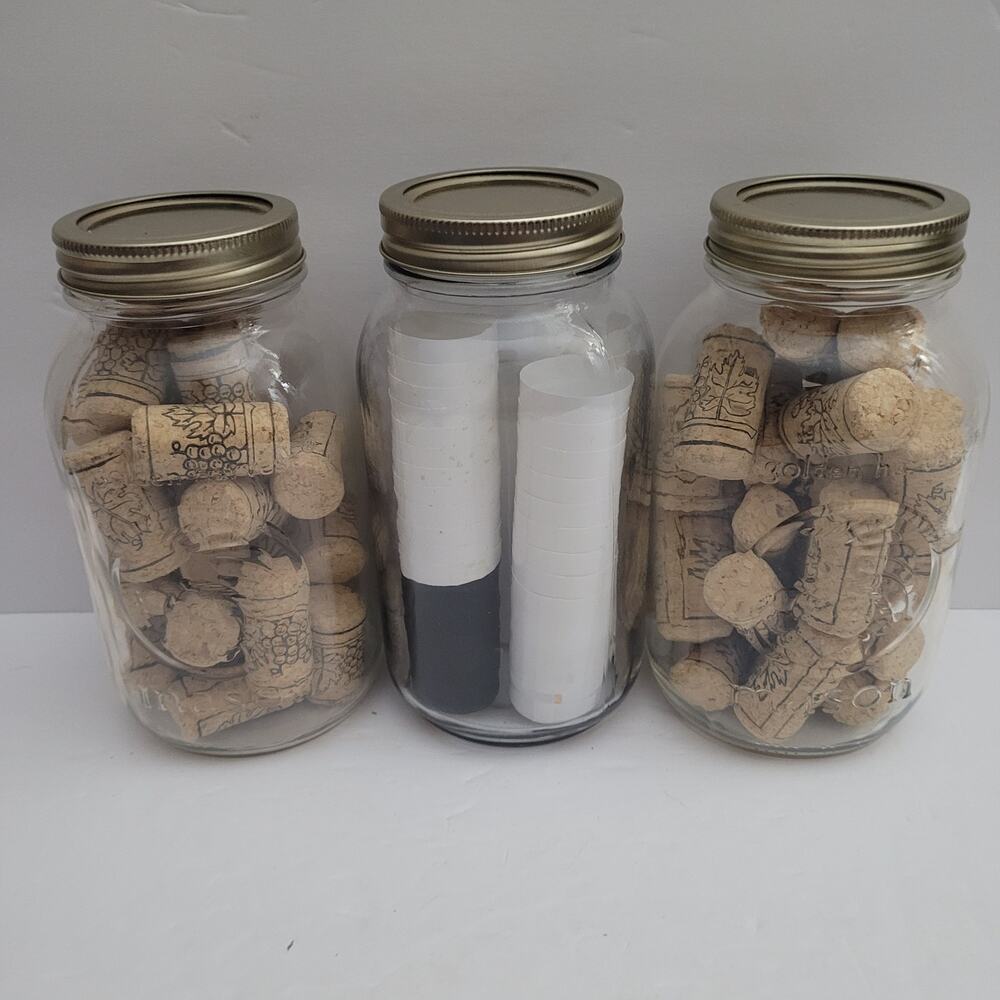 Three Jars of Corks and Cork Lids